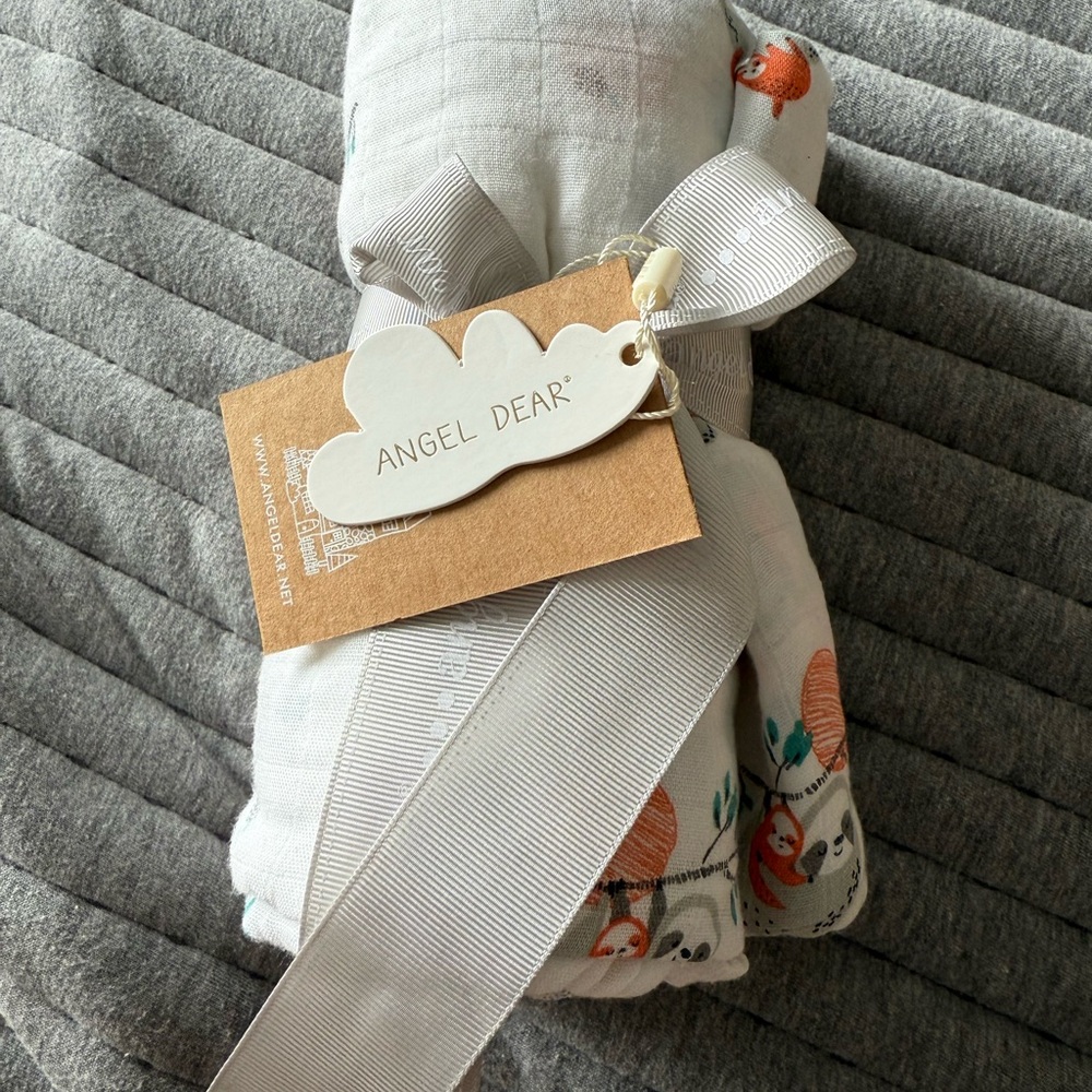 Angel Dear White and Gray Swaddle with Sloth Print